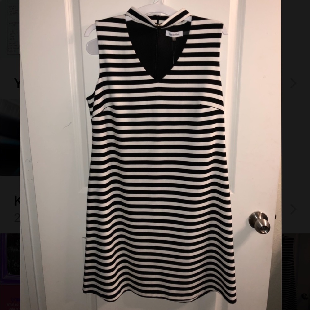 Calvin Klein Black and White Striped Dress.